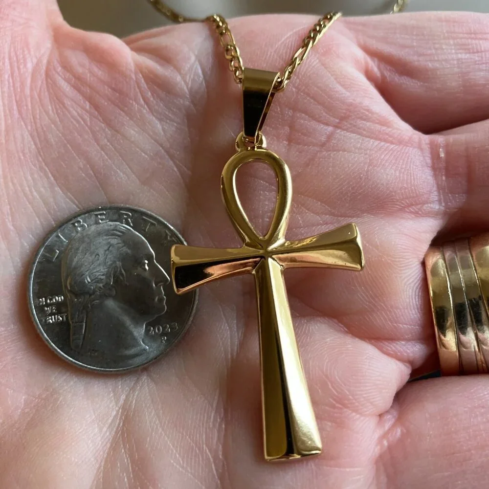 Real 18k Gold Plated 20 in Stainless Steel Figaro + matching Cross Pendant  NEW